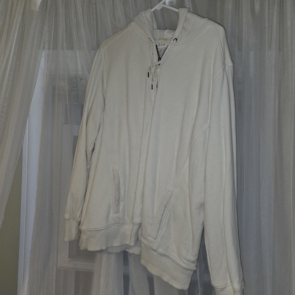 L.L. Bean Off-White Zip Up Fleece Lined Hoodie 1x Plus